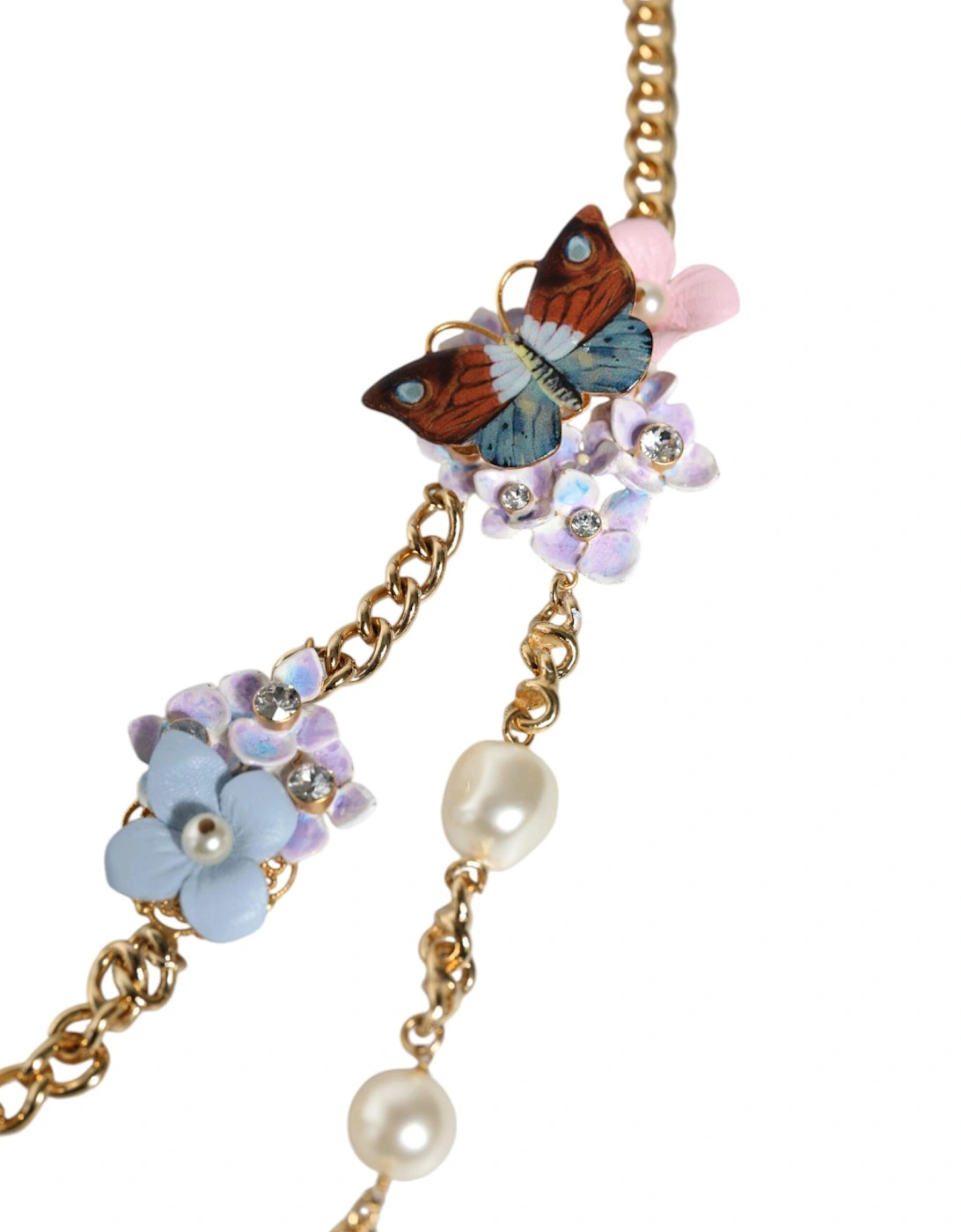 Embellished Layered Chain Necklace with Clear Crystals Women - Gold
