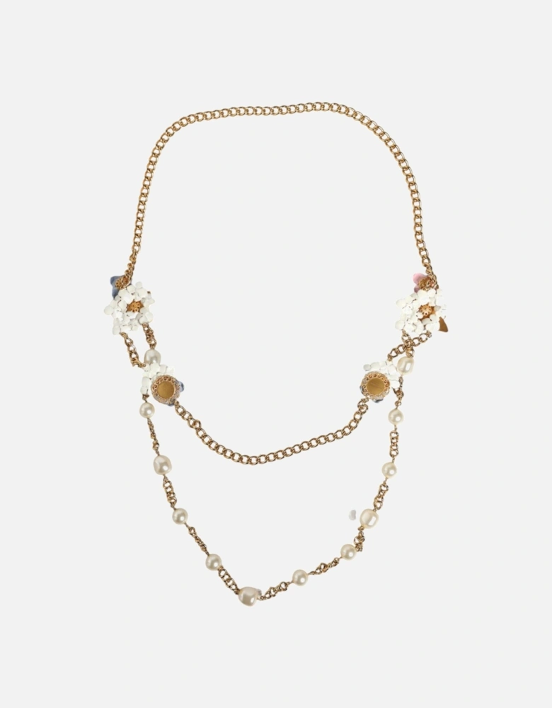 Embellished Layered Chain Necklace with Clear Crystals Women - Gold