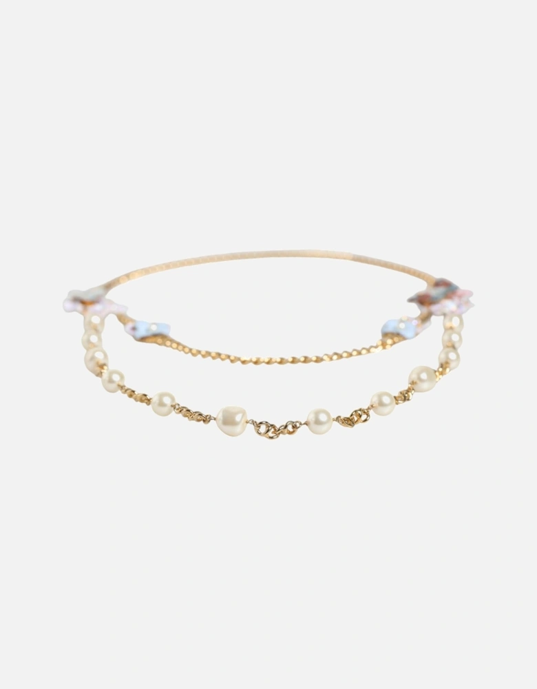 Embellished Layered Chain Necklace with Clear Crystals Women - Gold