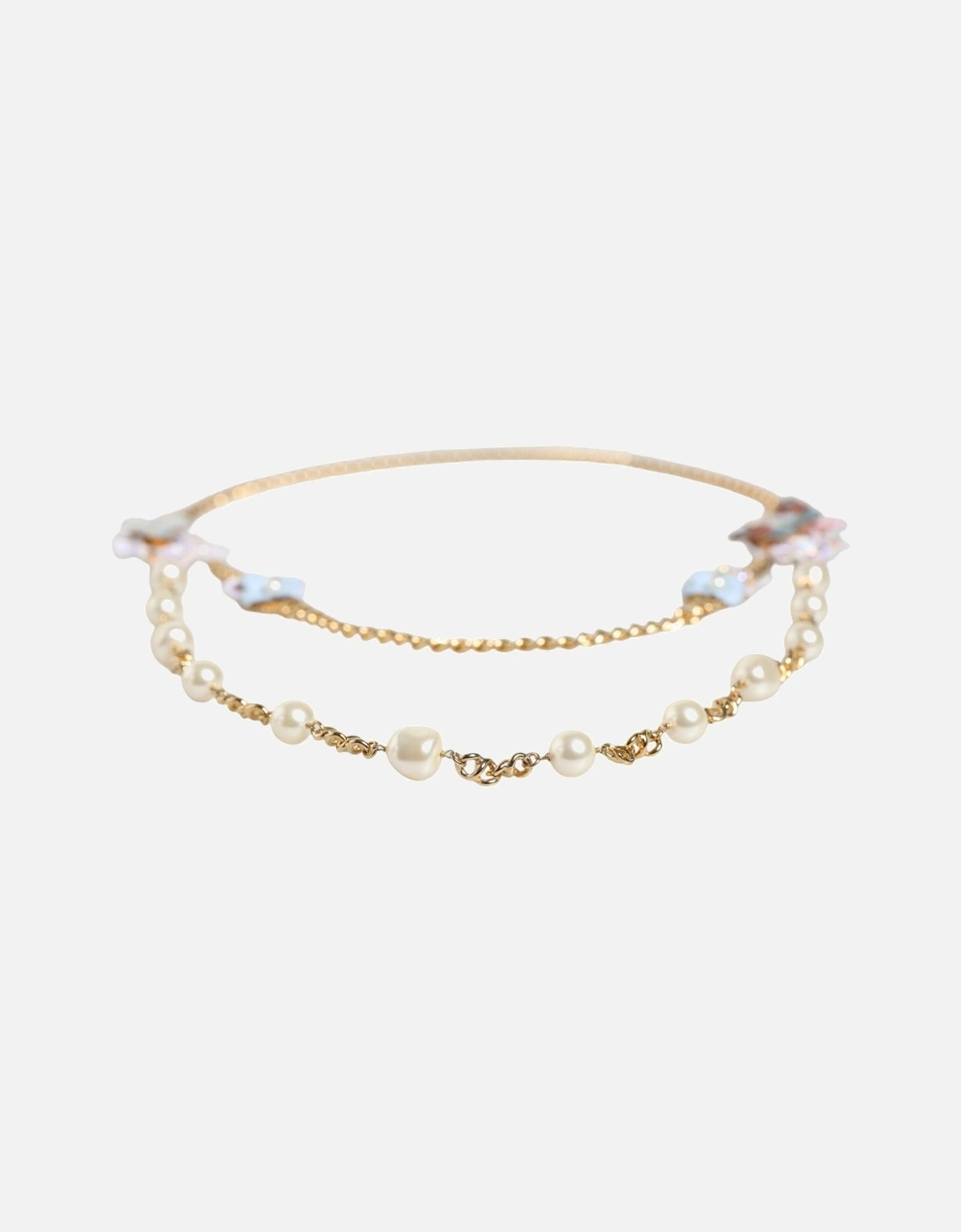 Embellished Layered Chain Necklace with Clear Crystals Women - Gold