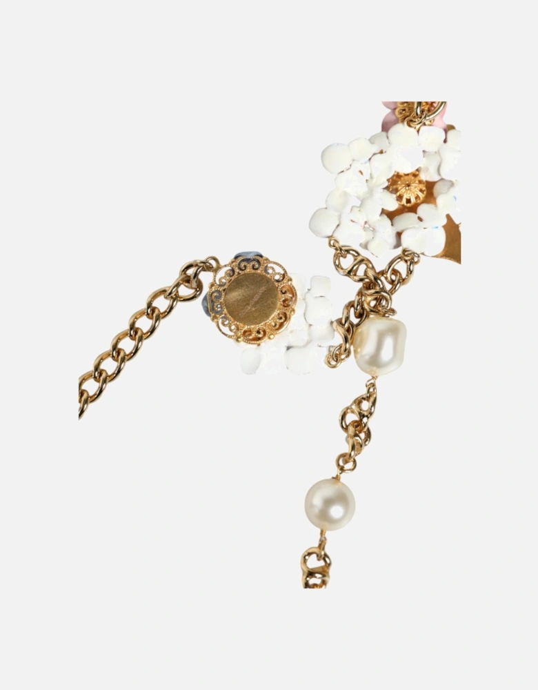Embellished Layered Chain Necklace with Clear Crystals Women - Gold