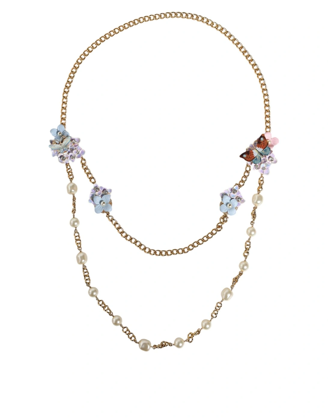 Embellished Layered Chain Necklace with Clear Crystals Women - Gold, 7 of 6