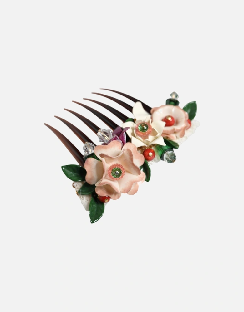 Crystal Floral Hair Comb with Logo Details Women - Brown Miscellaneous