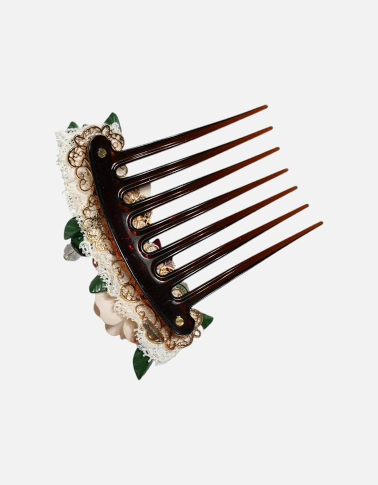 Crystal Floral Hair Comb with Logo Details Women - Brown Miscellaneous