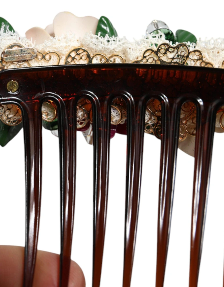 Crystal Floral Hair Comb with Logo Details Women - Brown Miscellaneous