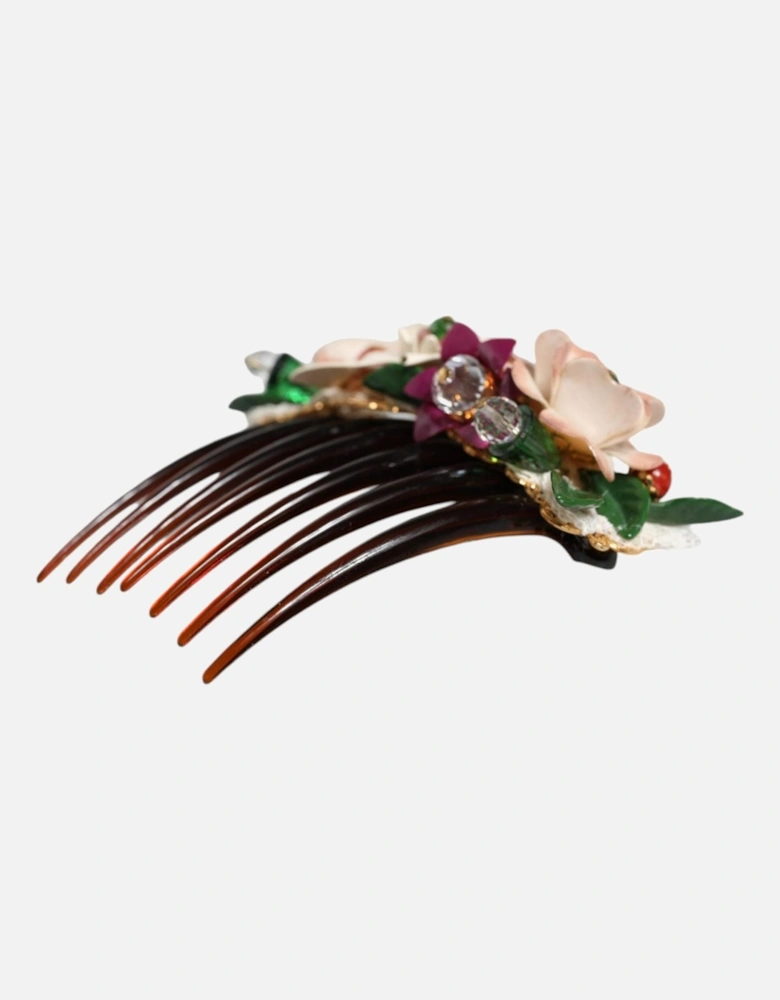 Crystal Floral Hair Comb with Logo Details Women - Brown Miscellaneous
