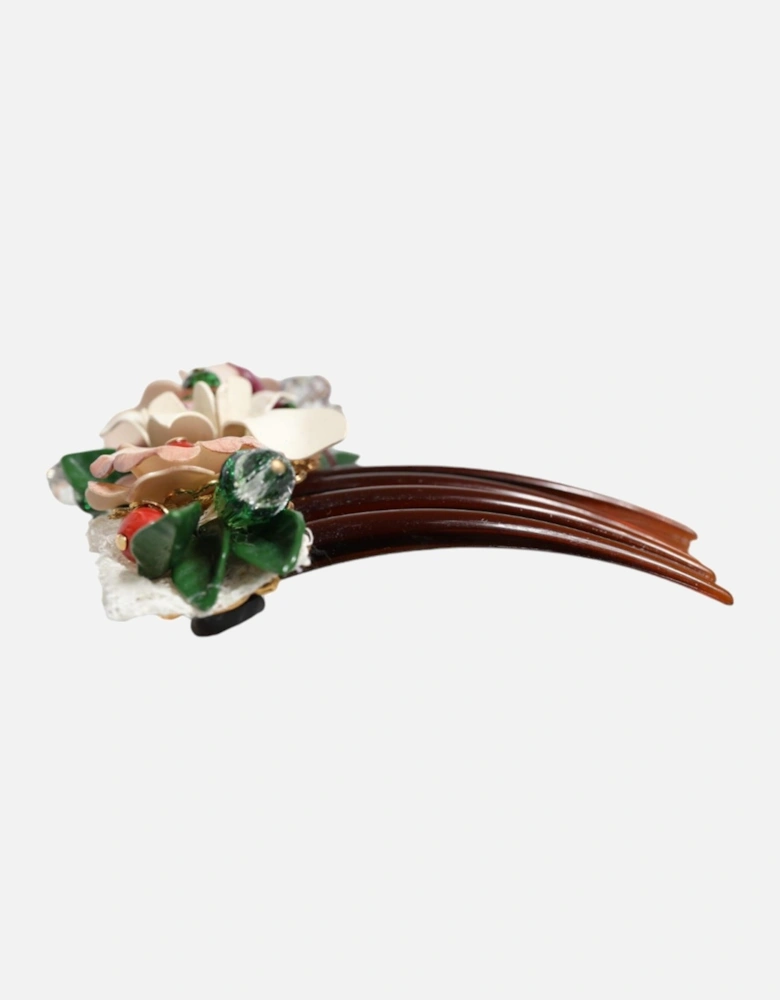 Crystal Floral Hair Comb with Logo Details Women - Brown Miscellaneous