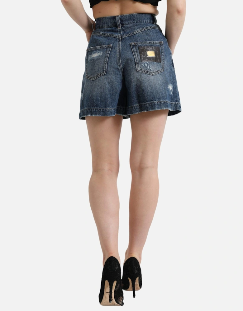 HighWaisted Distressed Denim Shorts Women - Blue