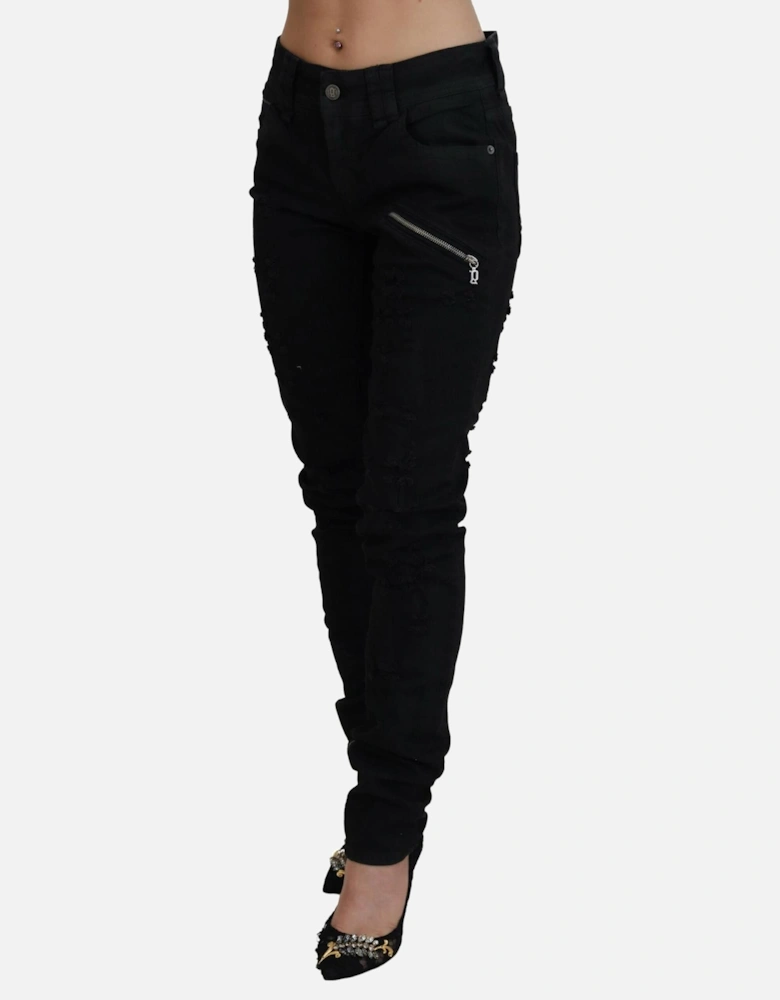 Distressed Detail Skinny Jeans Black Women Jeans