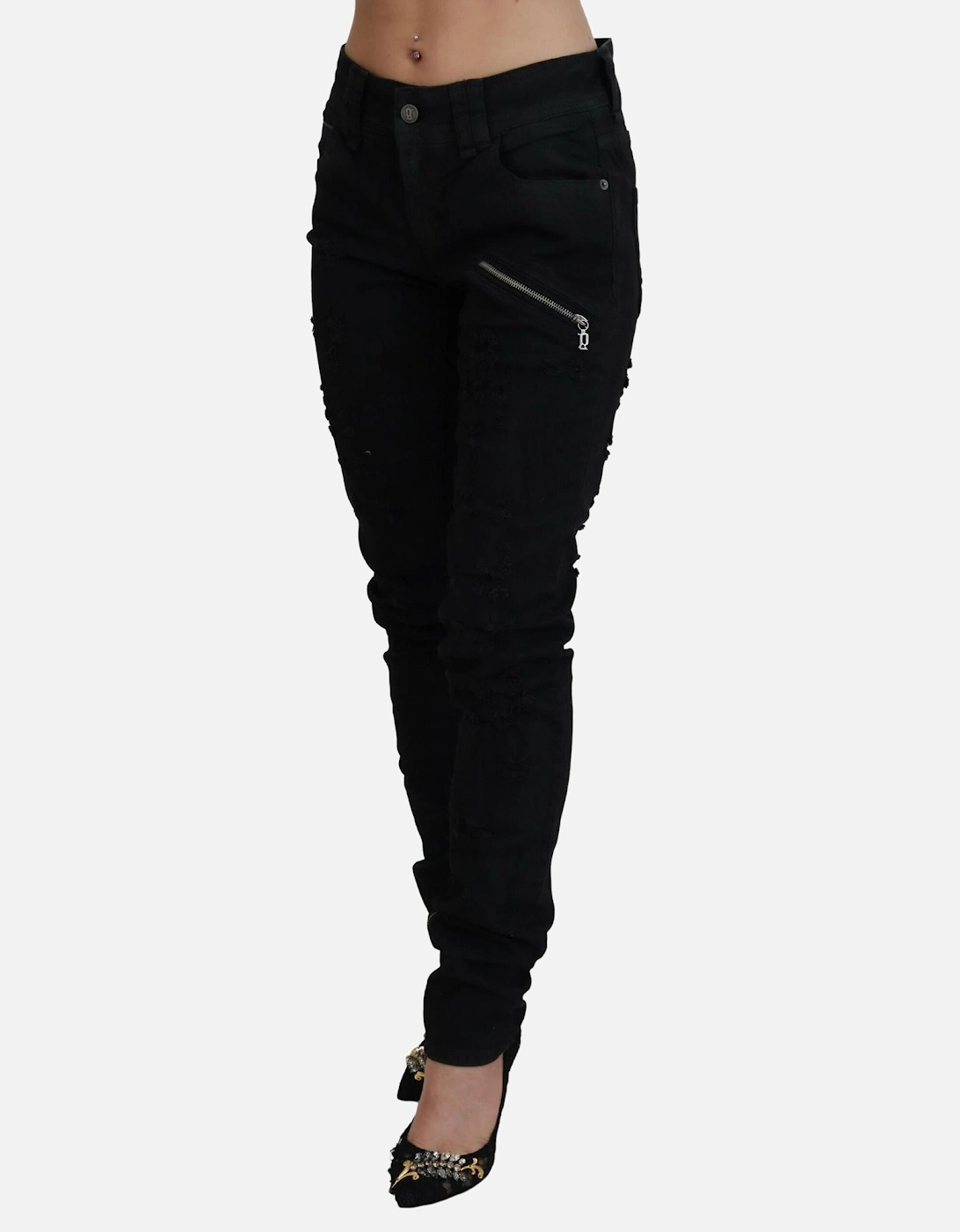 Distressed Detail Skinny Jeans Black Women Jeans