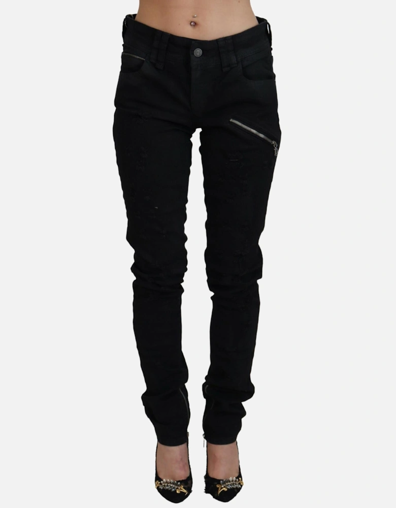 Distressed Detail Skinny Jeans Black Women Jeans