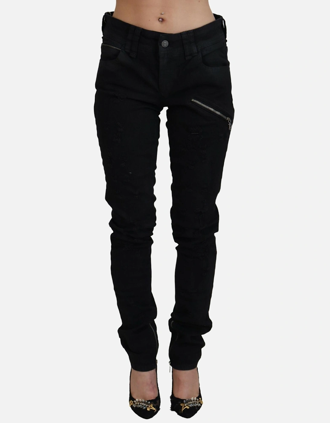 Distressed Detail Skinny Jeans Black Women Jeans, 7 of 6