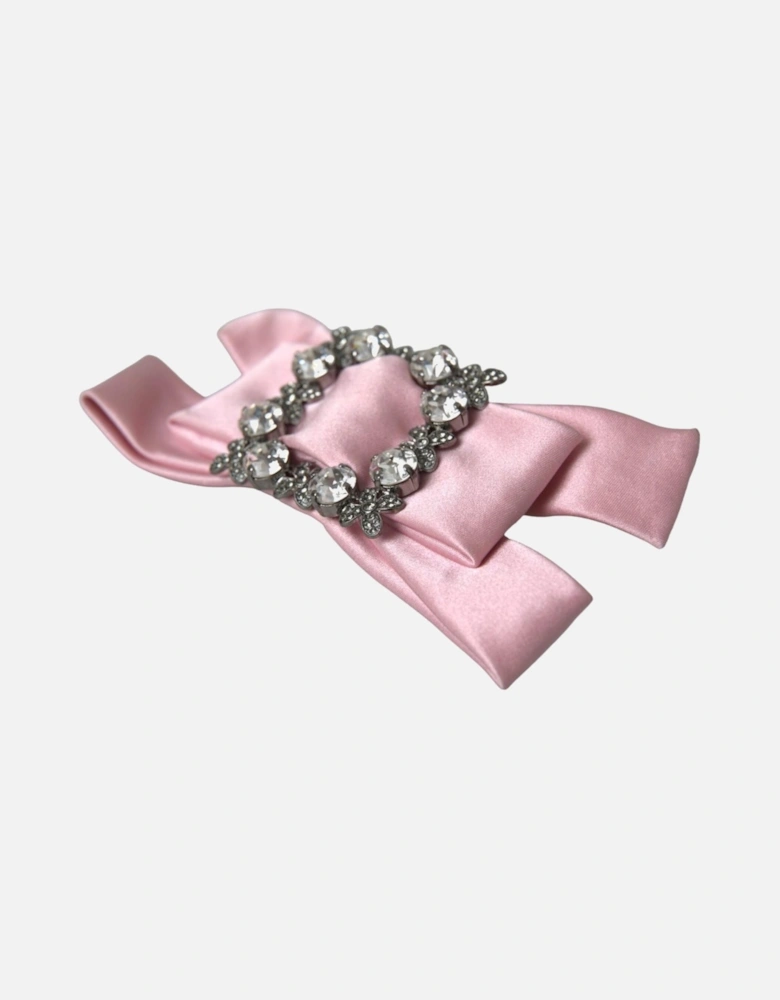 Embellished Silk Hair Pin with Crystal Detailing Women - Pink Brooches