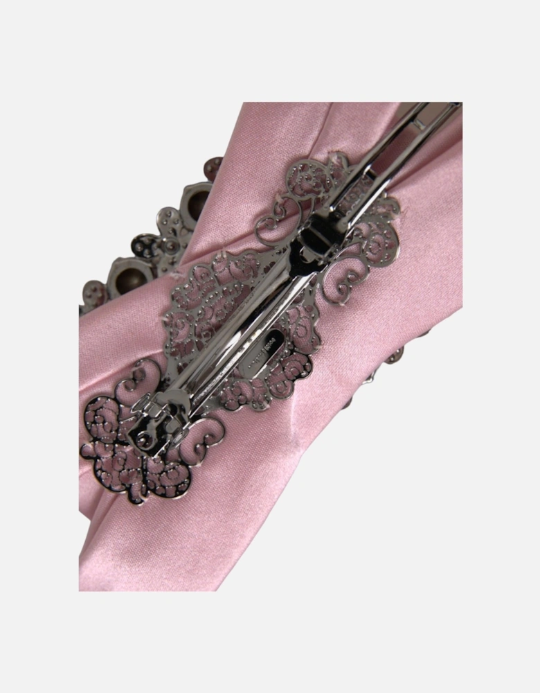 Embellished Silk Hair Pin with Crystal Detailing Women - Pink Brooches