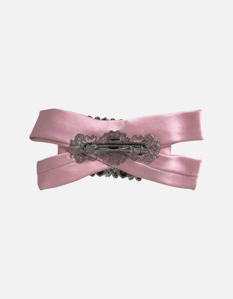 Embellished Silk Hair Pin with Crystal Detailing Women - Pink Brooches