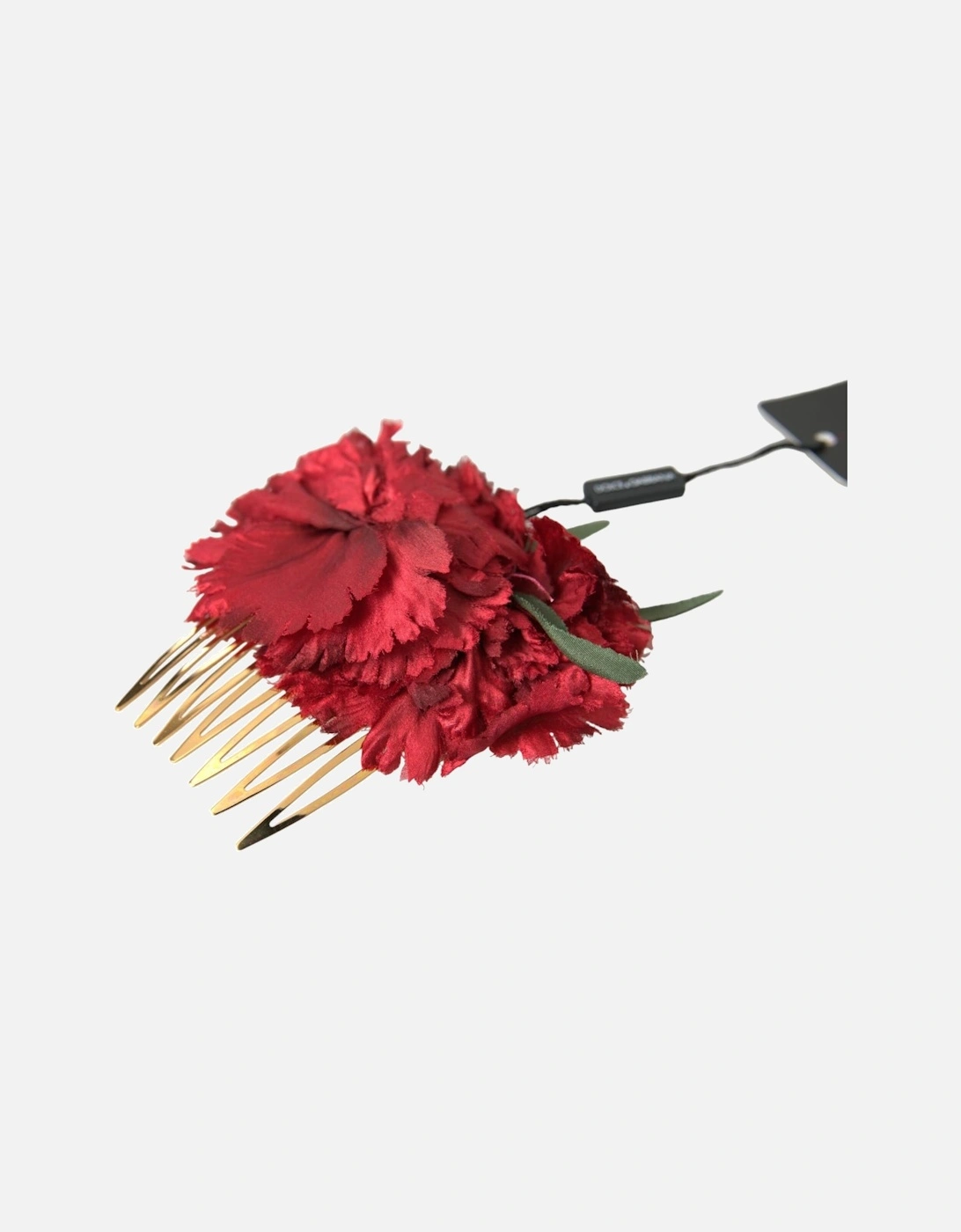 Floral Hair Comb in Red and Gold with Silk and Brass Material Women