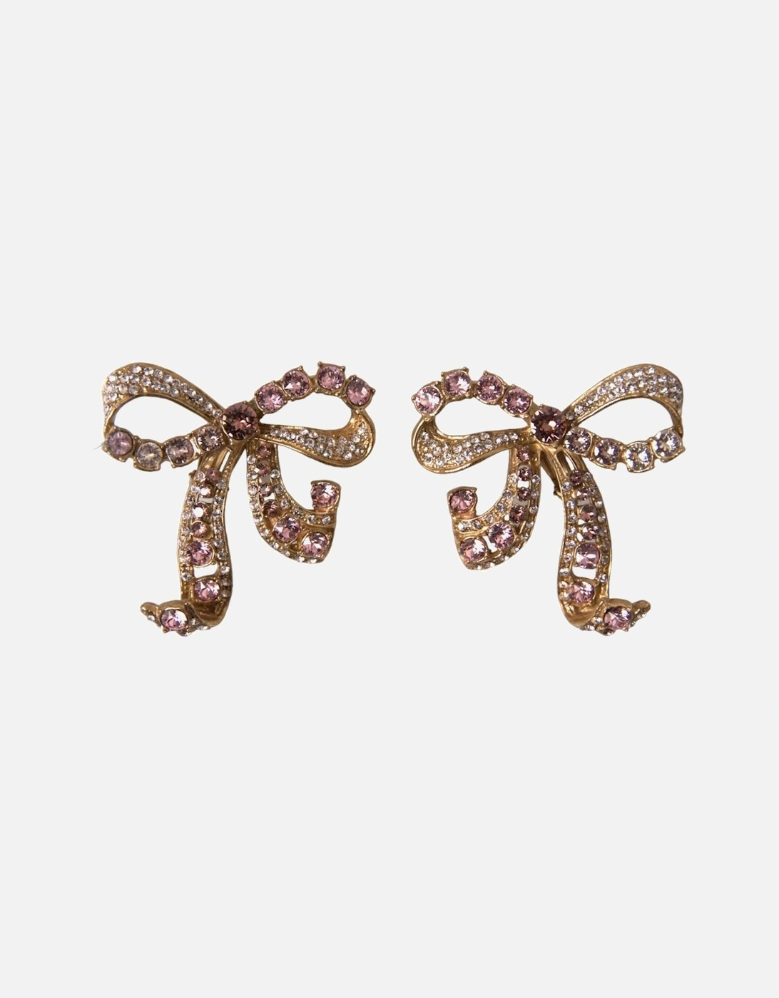 Gold Bow Fiocchi Christmas Earrings with Pink and Clear Crystals Women, 6 of 5