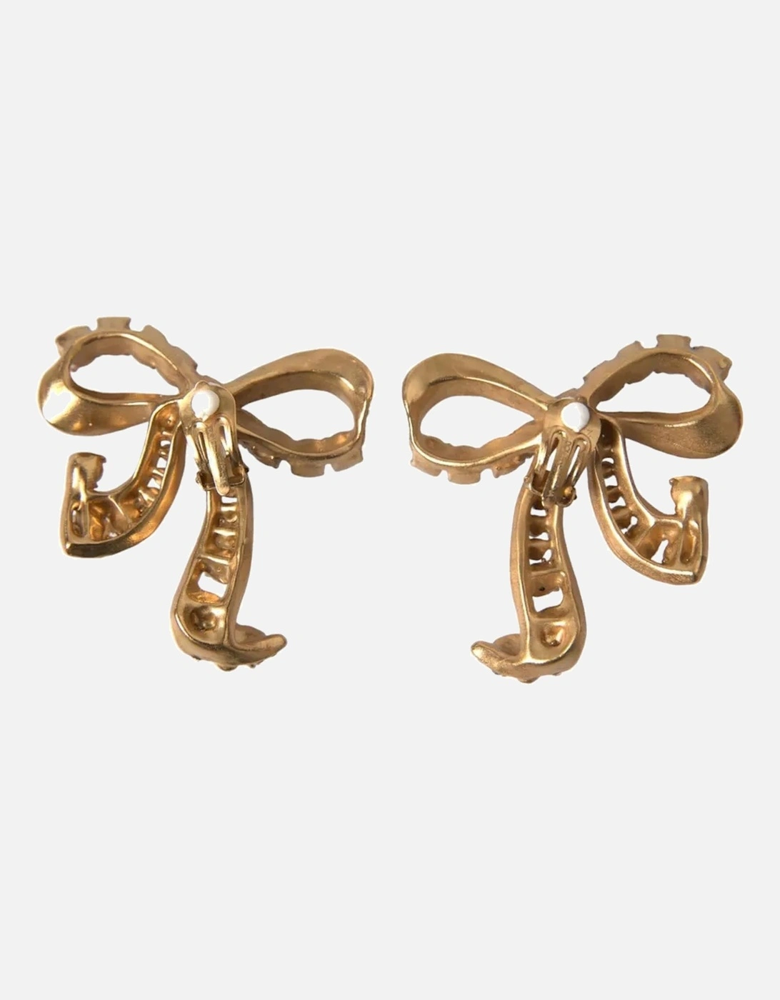 Gold Bow Fiocchi Christmas Earrings with Pink and Clear Crystals Women
