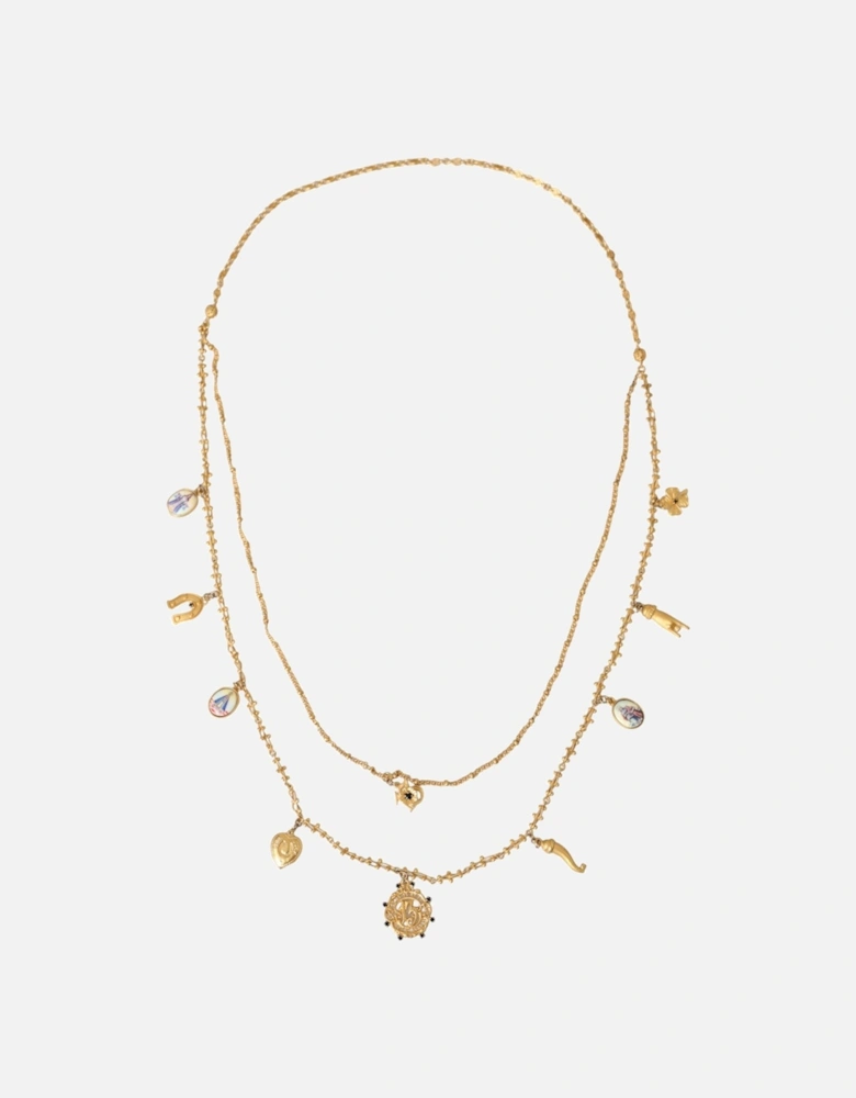 Embellished fashion necklace in gold brass Women