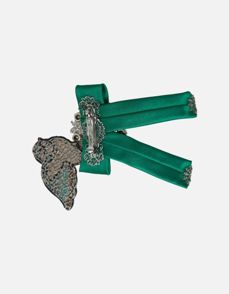 Green Crystal Bow Hair Clip Women Miscellaneous Accessories