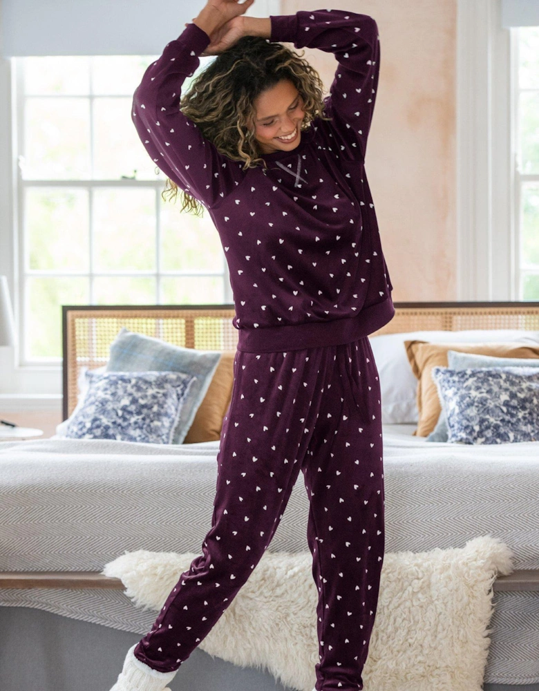 Cosy Fleece Sweatshirt and Jogger Pyjama Set - Dark Purple