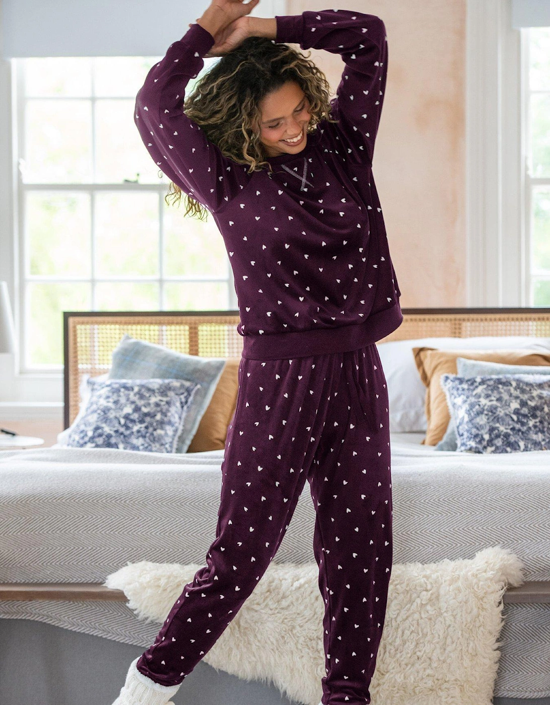 Cosy Fleece Sweatshirt and Jogger Pyjama Set - Dark Purple, 2 of 1