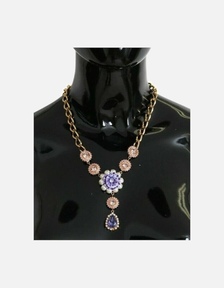 Exquisite Charm Necklace with Crystals and Pearls Women - Gold