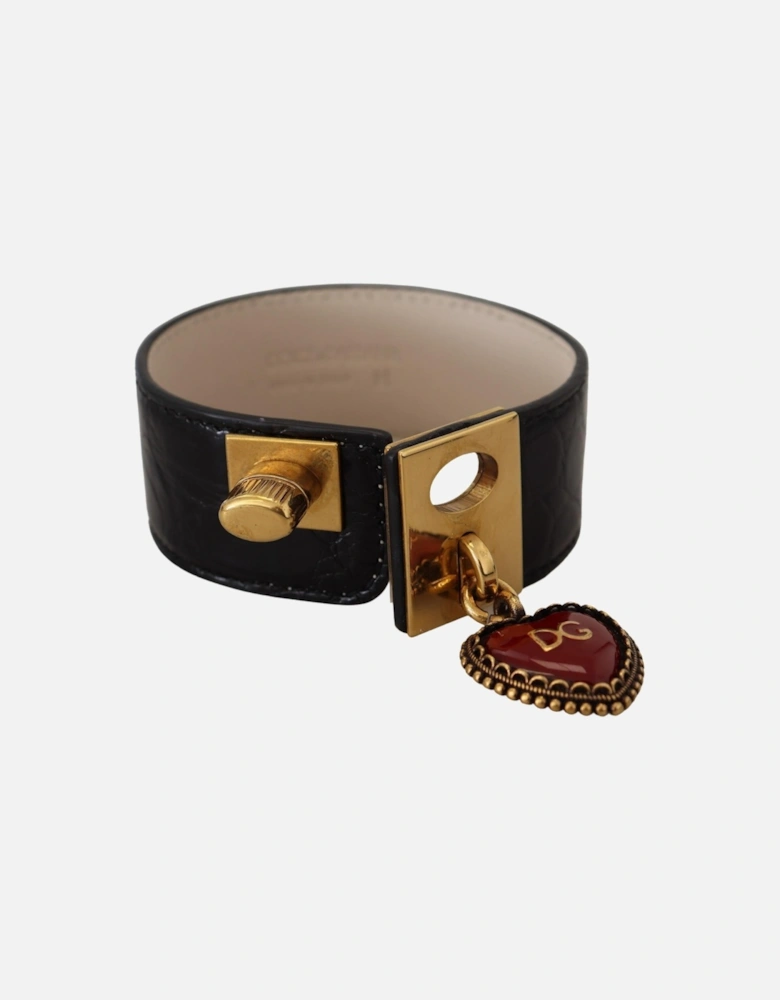 Leather Bracelet Heart Charm Women - Gold Black