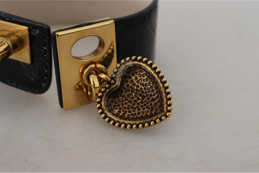 Leather Bracelet Heart Charm Women - Gold Black