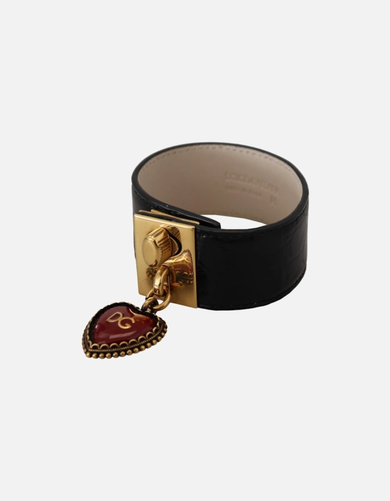 Leather Bracelet Heart Charm Women - Gold Black