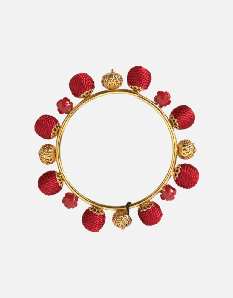 Gold and Red Brass Charm Bracelet with Rose Motif Women