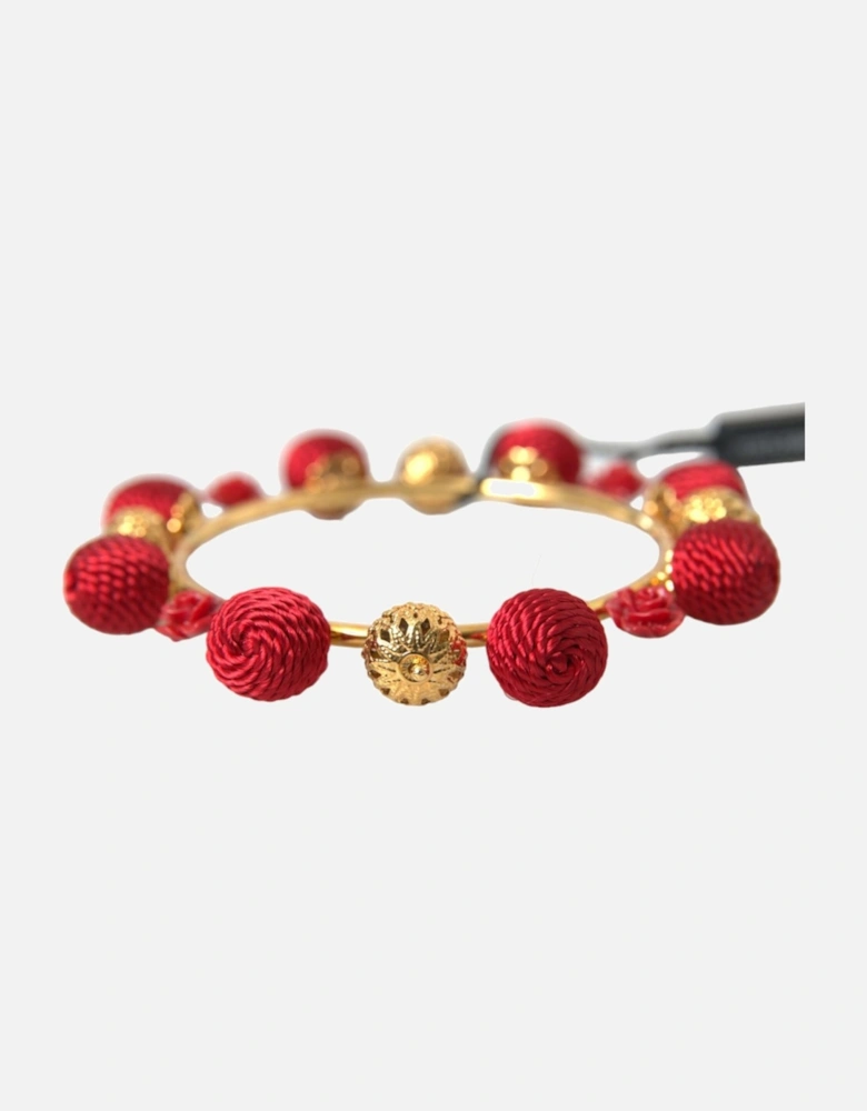 Gold and Red Brass Charm Bracelet with Rose Motif Women