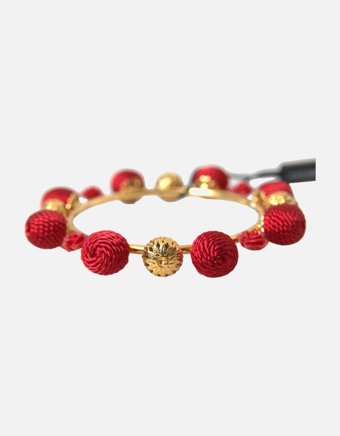Gold and Red Brass Charm Bracelet with Rose Motif Women