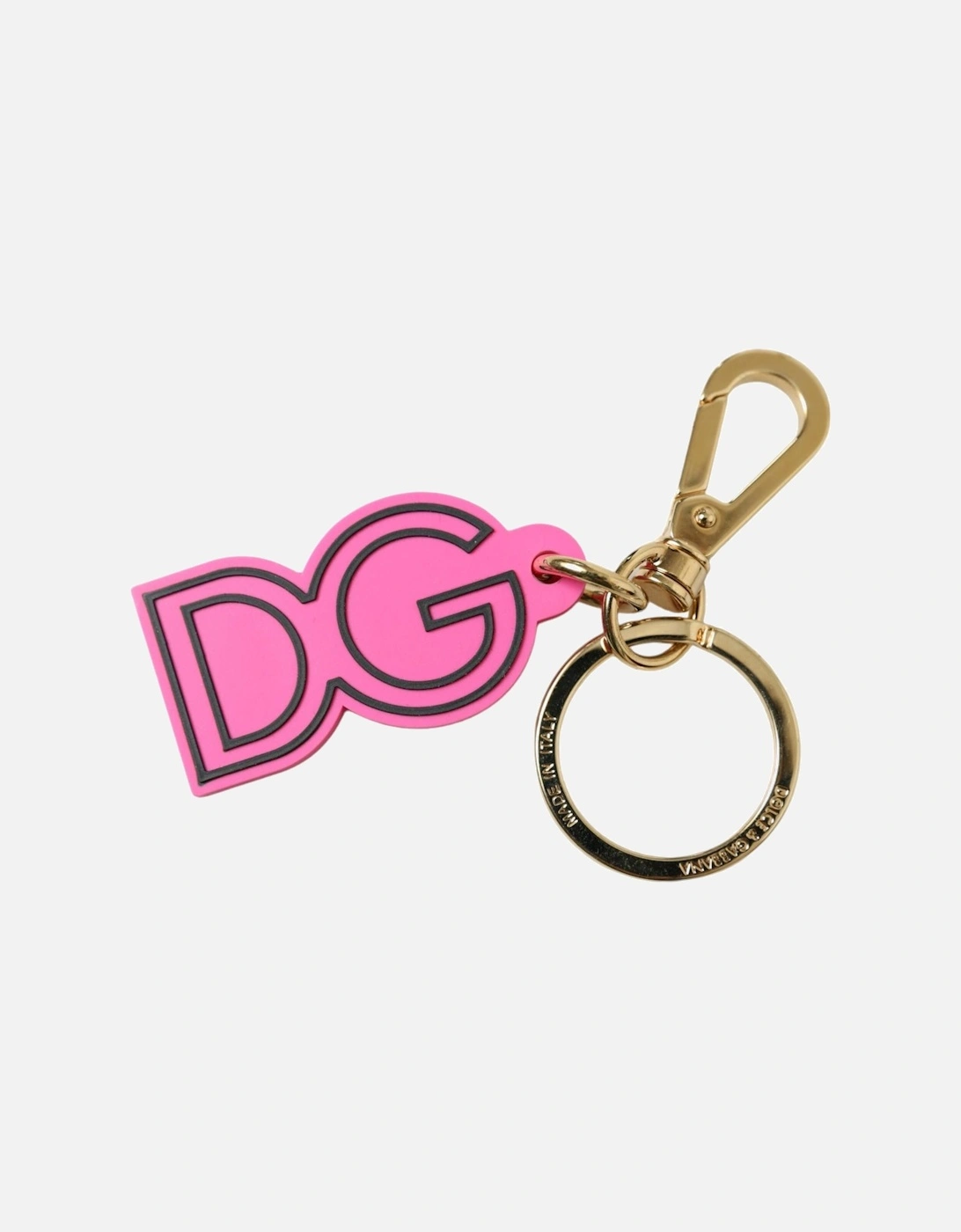 Logo Engraved Metal Keychain with Brass Ring Women - Gold And Pink