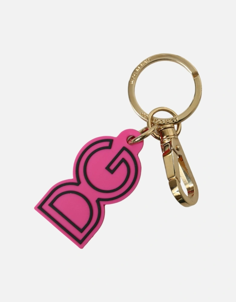 Logo Engraved Metal Keychain with Brass Ring Women - Gold And Pink
