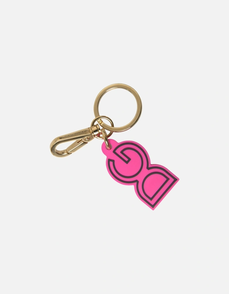 Logo Engraved Metal Keychain with Brass Ring Women - Gold And Pink