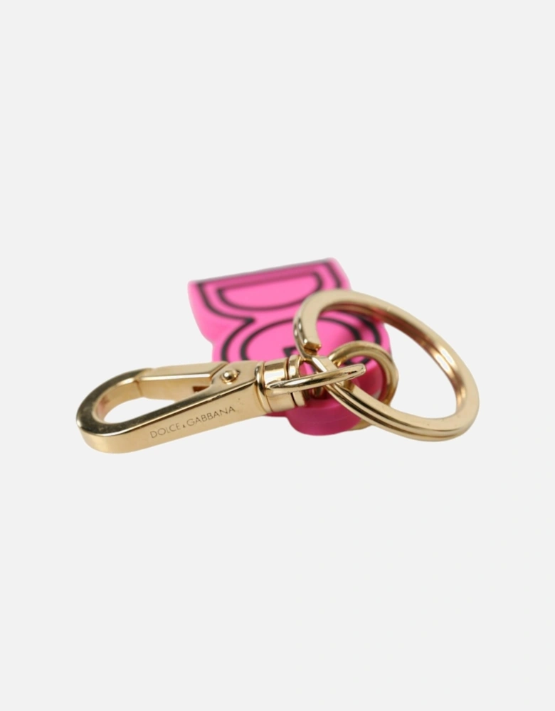 Logo Engraved Metal Keychain with Brass Ring Women - Gold And Pink