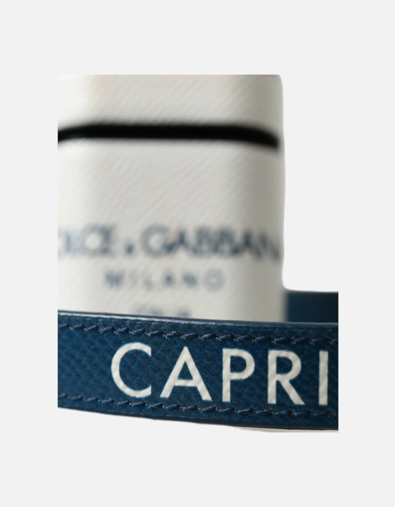 Leather Airpods Case with Logo Details. Women - Blue And White