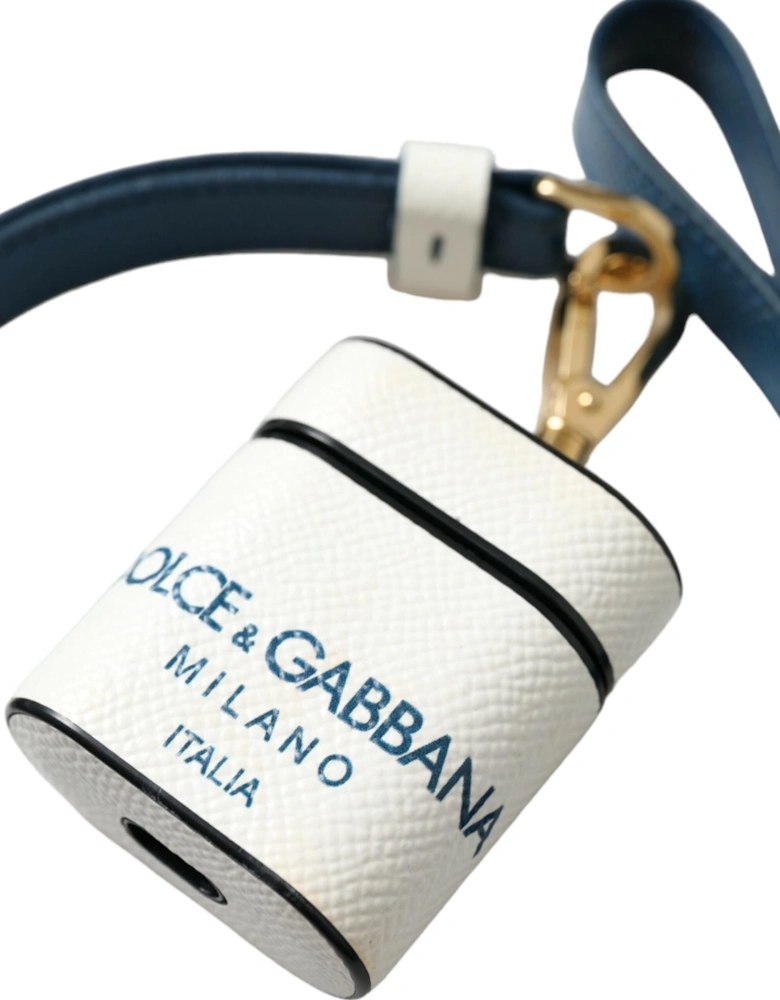 Leather Airpods Case with Logo Details. Women - Blue And White
