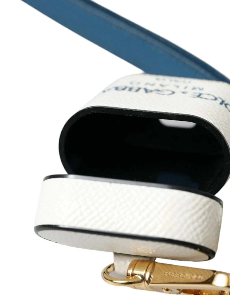 Leather Airpods Case with Logo Details. Women - Blue And White