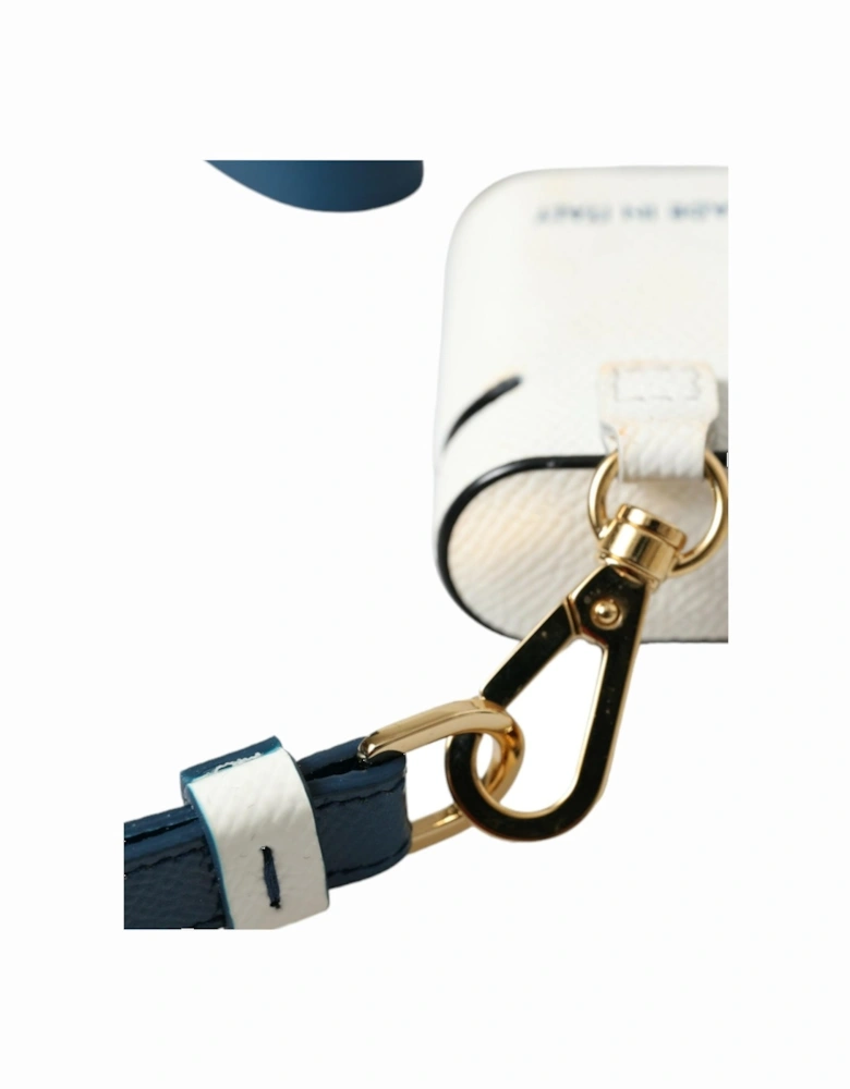 Leather Airpods Case with Logo Details. Women - Blue And White