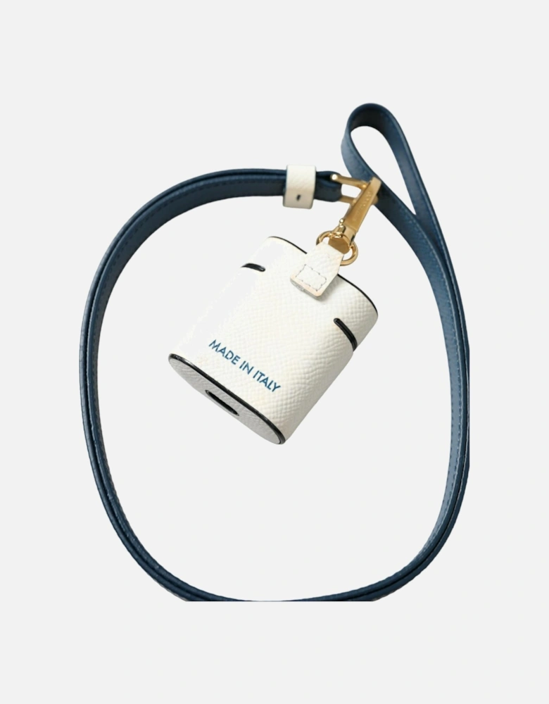 Leather Airpods Case with Logo Details. Women - Blue And White