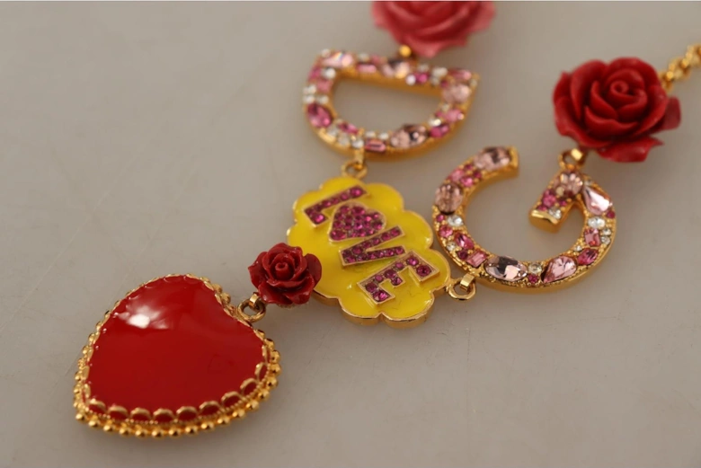 Dolce Gabbana Love Necklace Red Enamel Heart Women - Gold