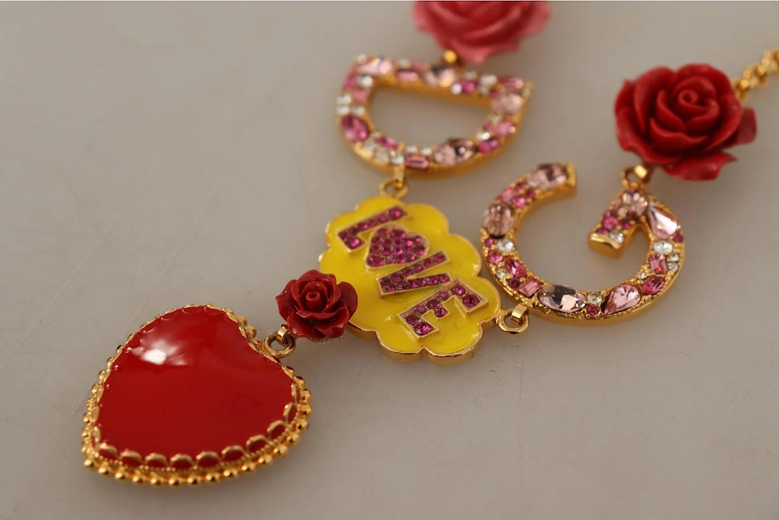 Dolce Gabbana Love Necklace Red Enamel Heart Women - Gold