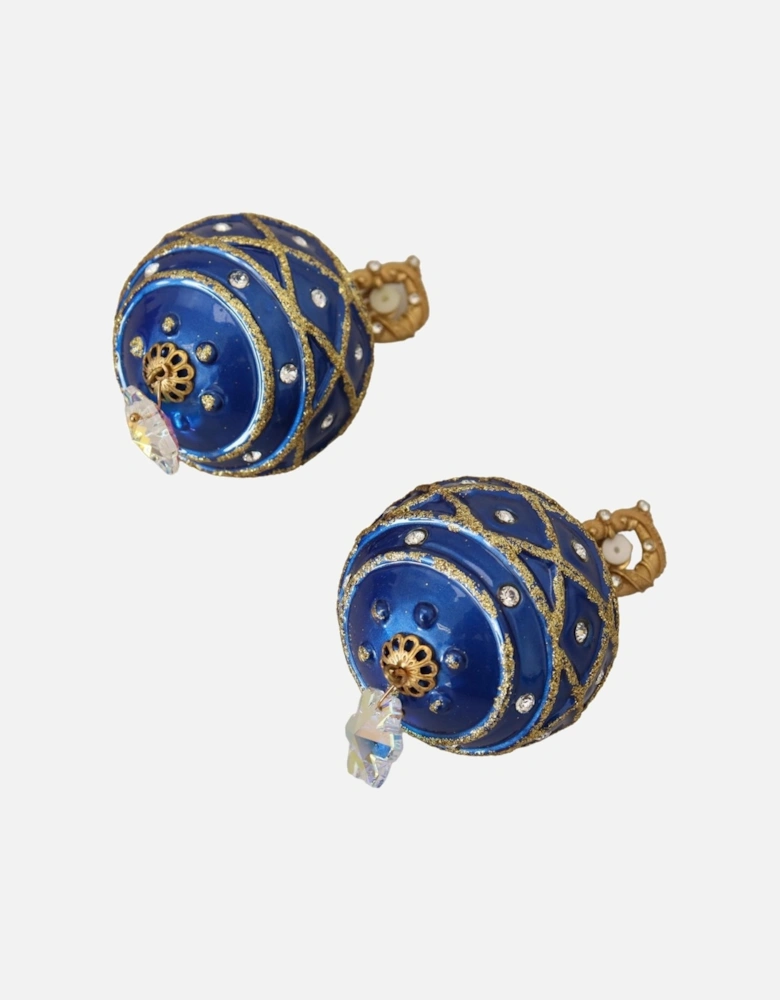 Clip-On Dangling Crystal Earrings Women - Blue