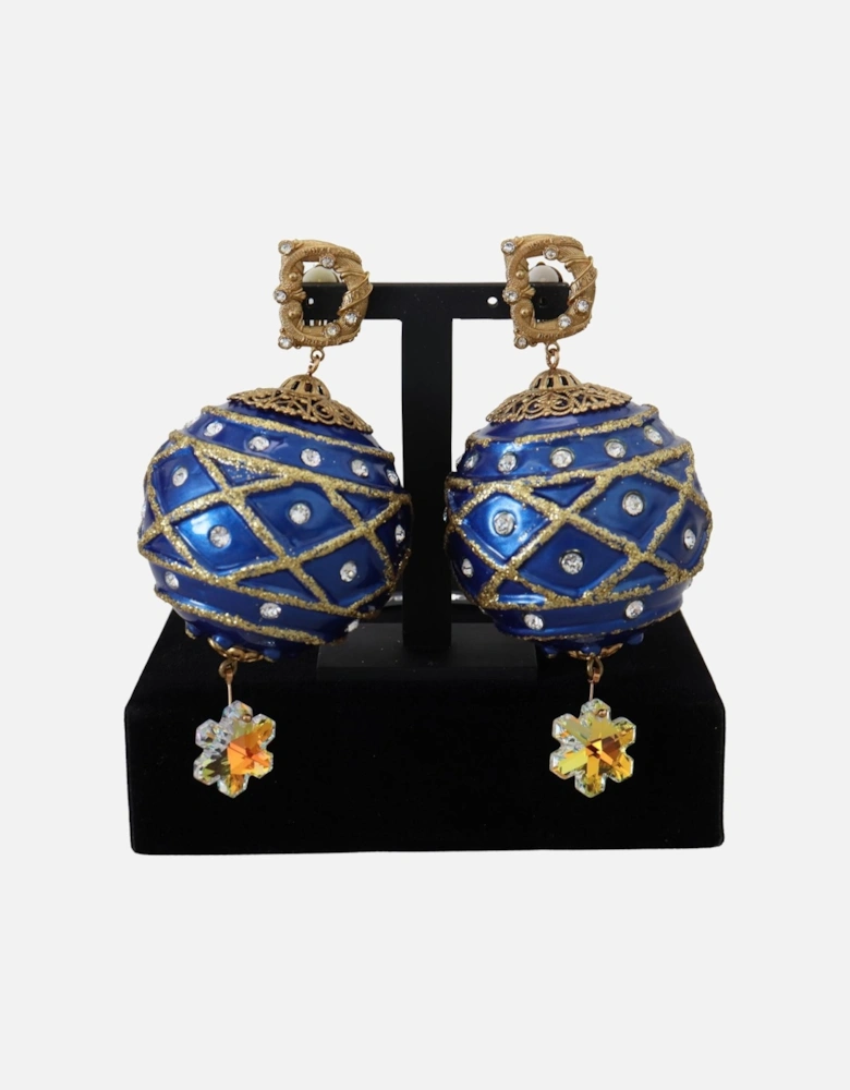 Clip-On Dangling Crystal Earrings Women - Blue