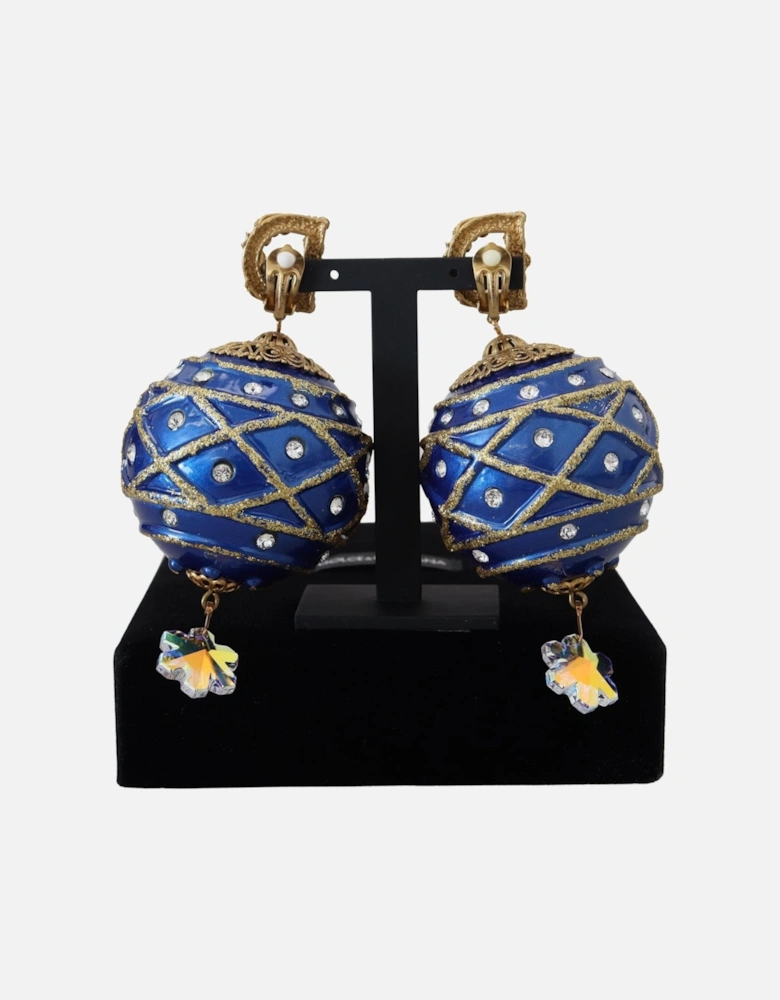 Clip-On Dangling Crystal Earrings Women - Blue