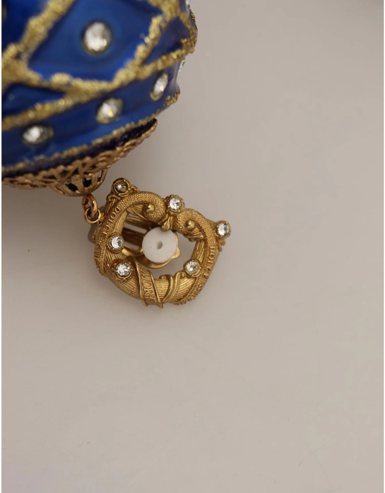 Clip-On Dangling Crystal Earrings Women - Blue