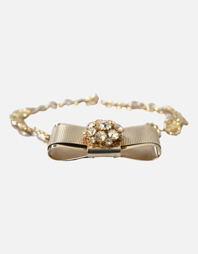 Gold Crystal Statement Necklace with Bow Motive Women