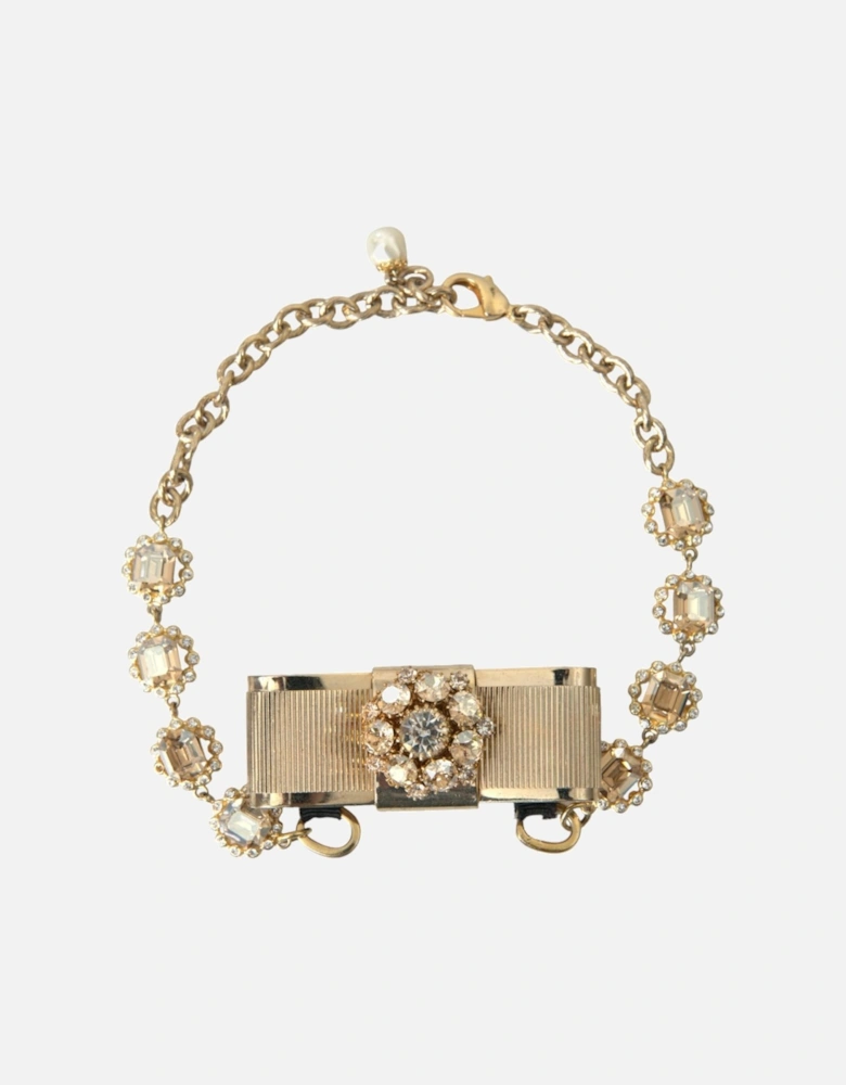 Gold Crystal Statement Necklace with Bow Motive Women